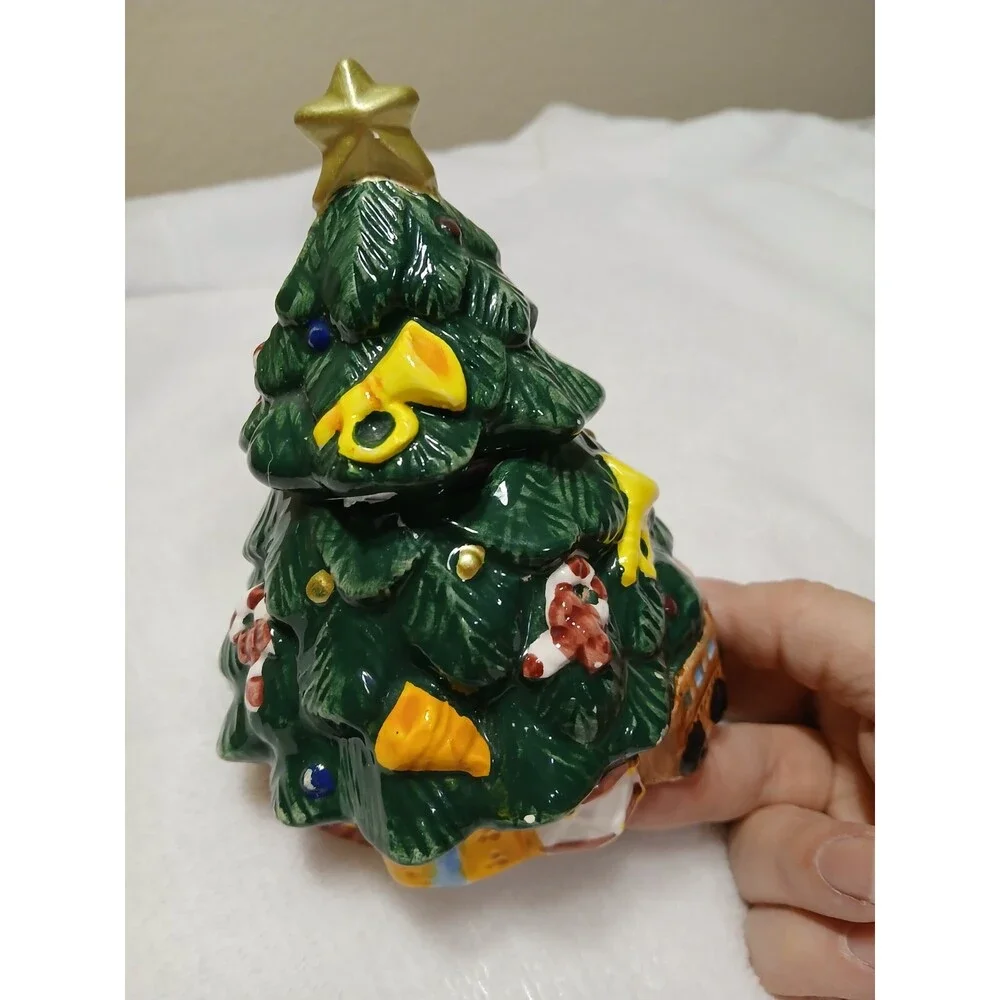 Vtg Mini Christmas Tree Trinket Box 5.5